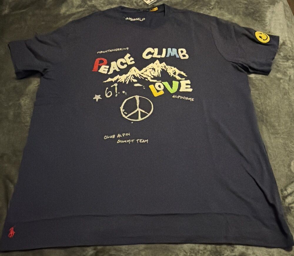 2XB POLO RALPH LAUREN Mens Big&Tall Navy “PEACE CLIMB LOVE” Graphic T-Shirt